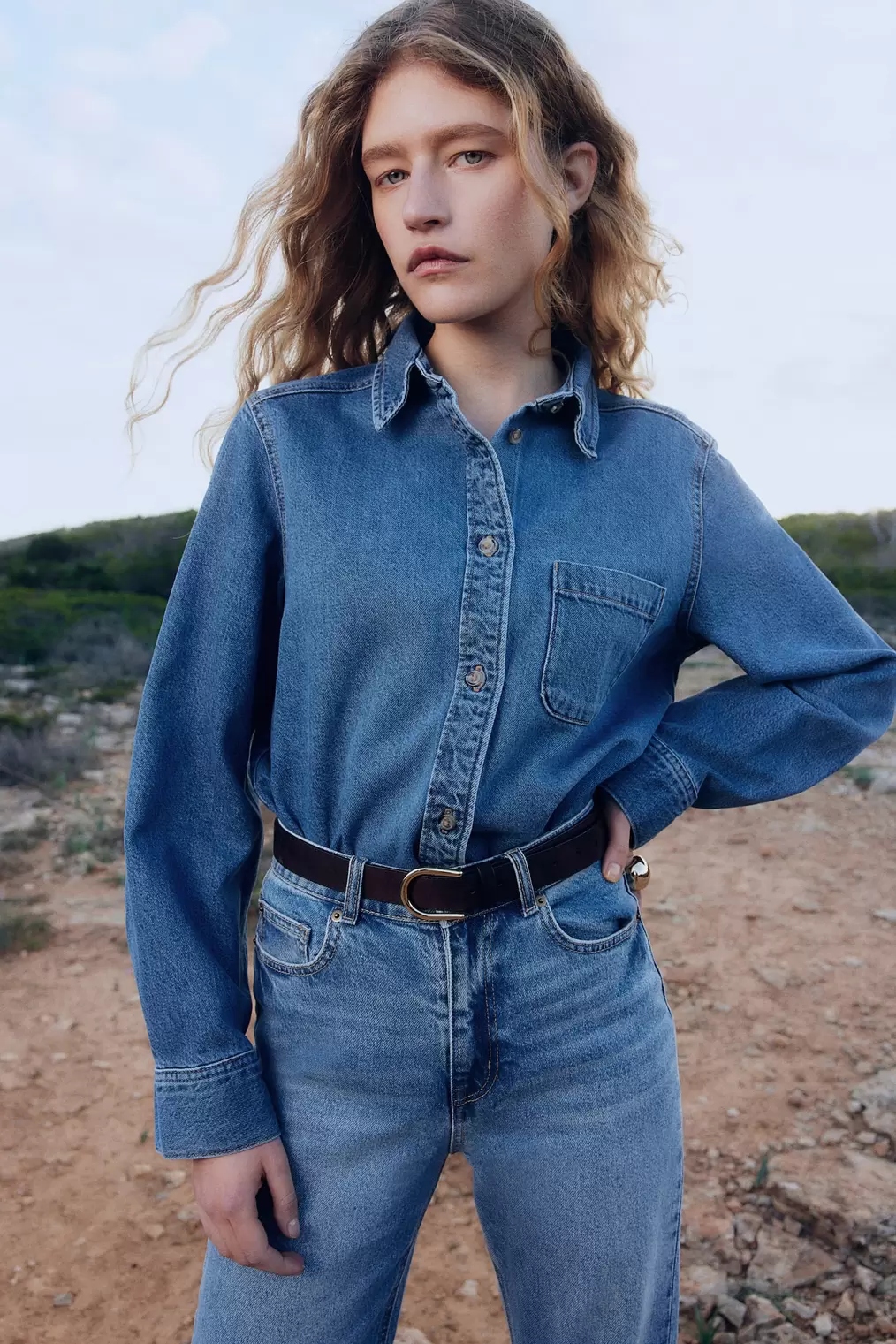 Denim shirt offers at $39.99 in H&M