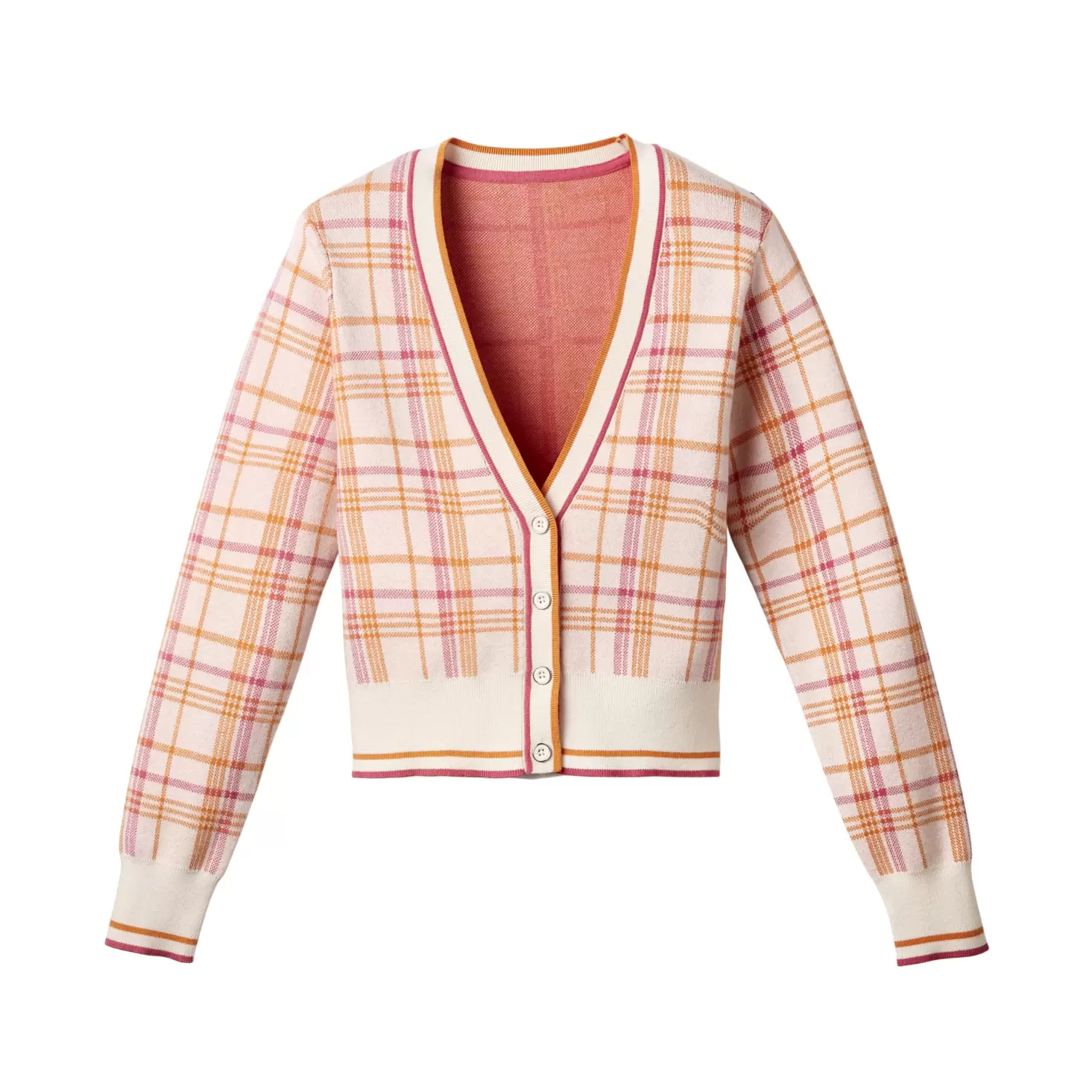 Pink And Orange Plaid Cardigan offers at $39.99 in Winners