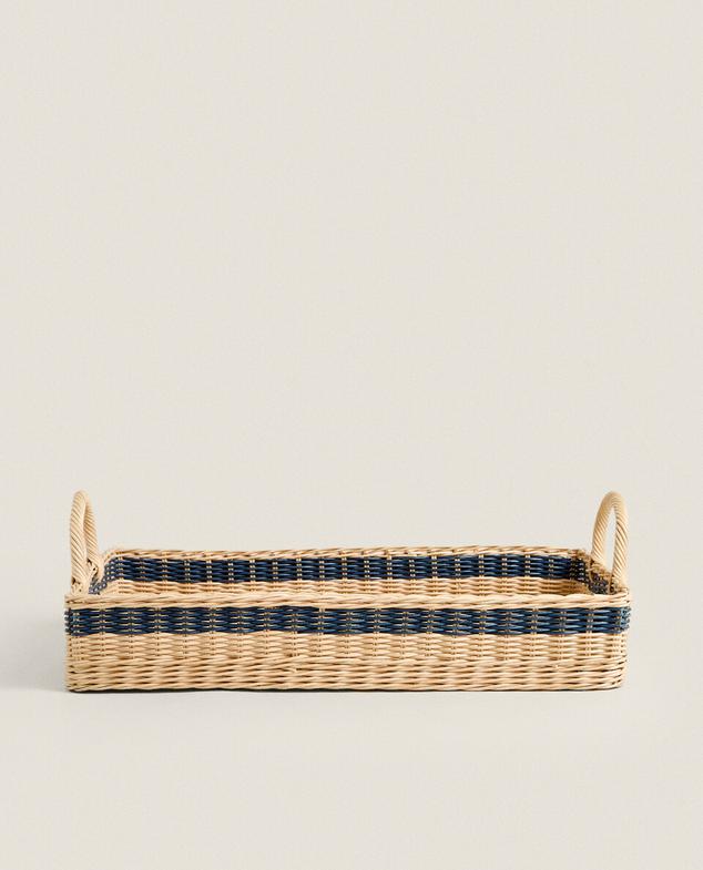 RATTAN TRAY WITH A COLORED STRIPE offers at $99.9 in ZARA HOME