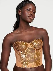 Gold Sequined Ziggy Glam Floral Embroidery Unlined Corset Top offers at $80.18 in Victoria's Secret