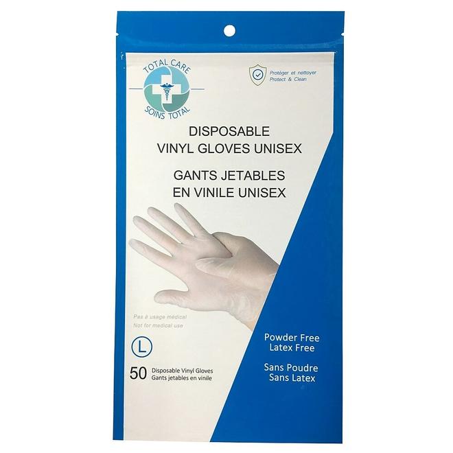 Total Care Vinyl Powder-Free Disposable Gloves - White - One Size - 50 Pack offers at $10.59 in Staples