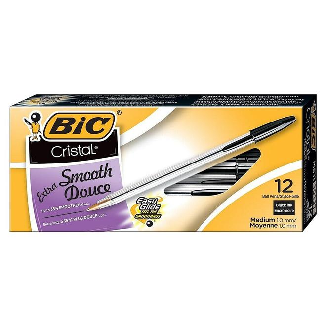 BIC Cristal Ballpoint Stick Pens, 1.0mm, Black, 12 Pack offers at $2.79 in Staples