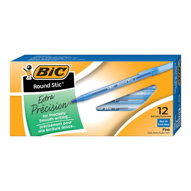 BIC Round Stic Extra Value Ballpoint Stick Pens - Fine Tip - Blue - 12 Pack offers at $2.29 in Staples