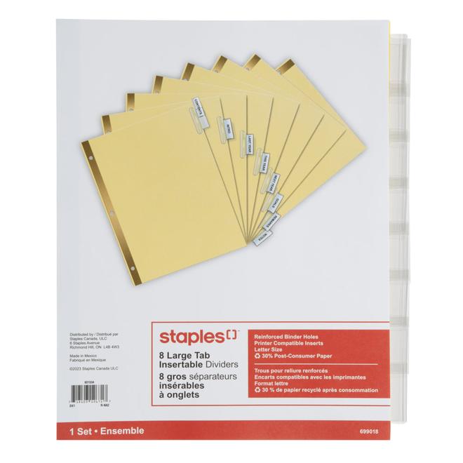 Staples Insertable Dividers - 8 Tabs - Clear offers at $3.99 in Staples
