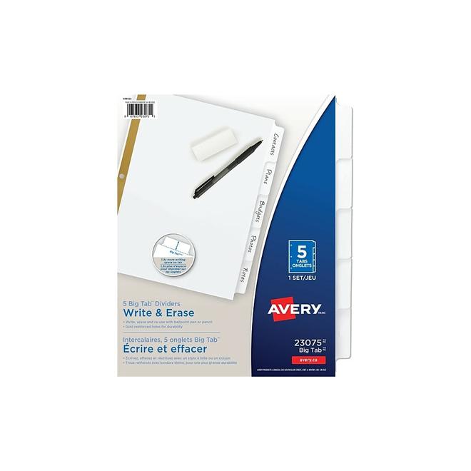Avery Write-On Big Tab Dividers - 5 Tabs - White offers at $3.49 in Staples