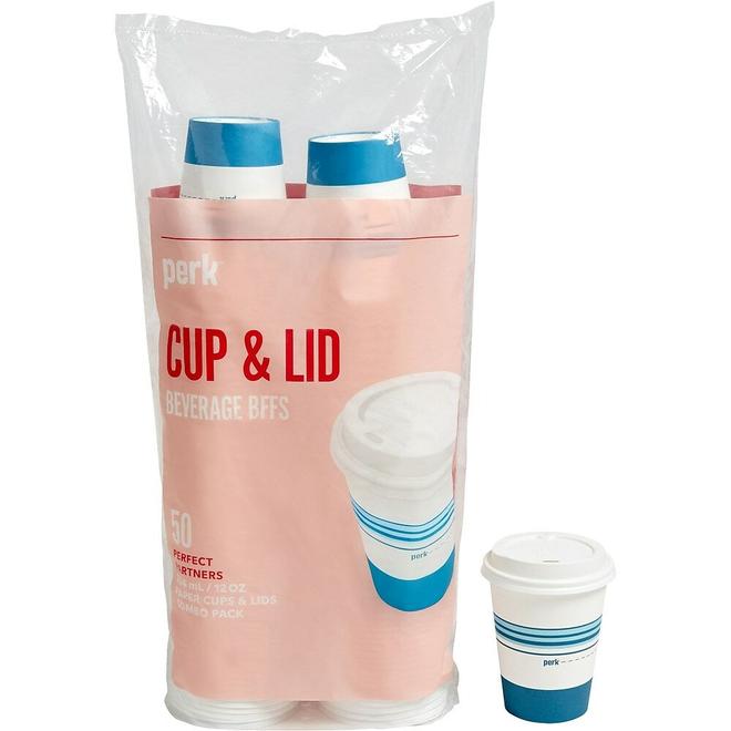 Perk Paper Cup & Lid Combo - 12 Oz. - White Blue - 50 Pack offers at $9.49 in Staples