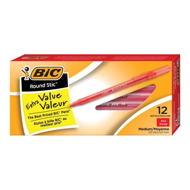 BIC Round Stic Extra Value Ballpoint Stick Pens -  1.0mm -  Red -  12 Pack offers at $2.29 in Staples