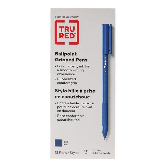 TRU RED Ballpoint Gripped Pen - Medium Point - 1.0mm – Blue – 12 Pack offers at $2.59 in Staples