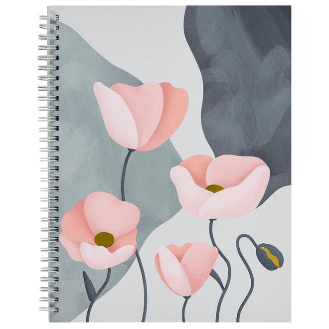 Staples Ruled Coil Notebook - 8"W x 10"L - Grey/Pink Floral - 80 Sheets offers at $4.99 in Staples