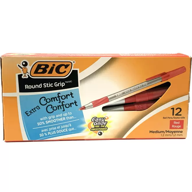 BIC Ultra Round Stic Grip Ballpoint Pens - 1.2mm - Red - 12 Pack offers at $3.29 in Staples