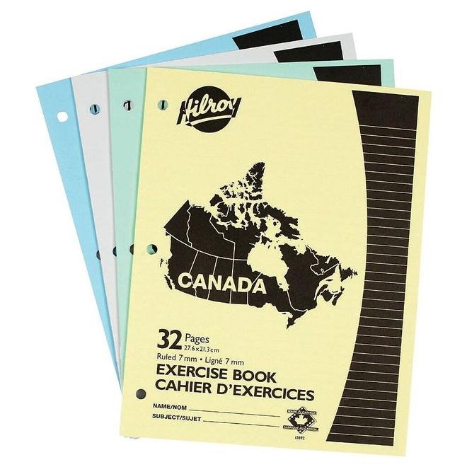 Hilroy Canada Stitched Exercise Book - 10-7/8" x 7-3/8" - Assorted Colours - 4 Pack offers at $1.29 in Staples