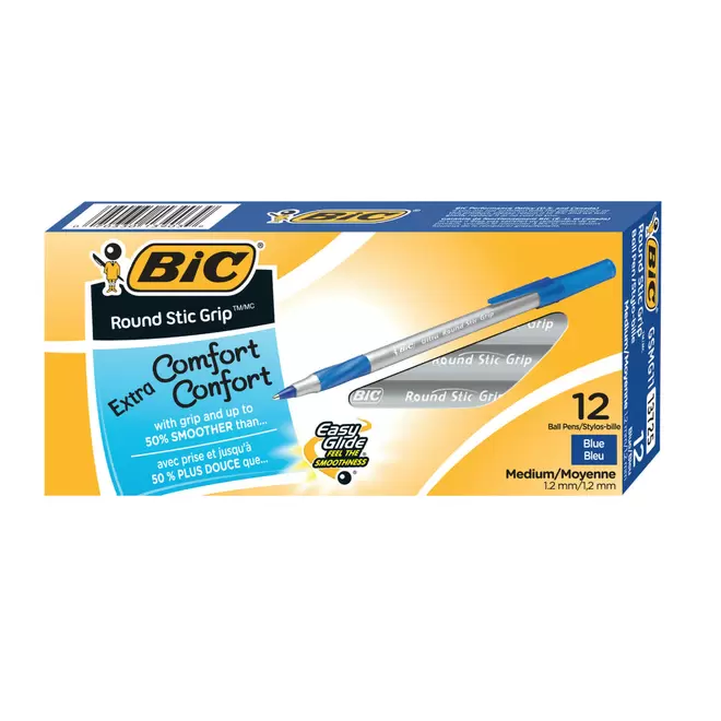 BIC Ultra Round Stic Grip Ballpoint Stick Pens - 1.2mm - Blue - 12 Pack offers at $3.19 in Staples