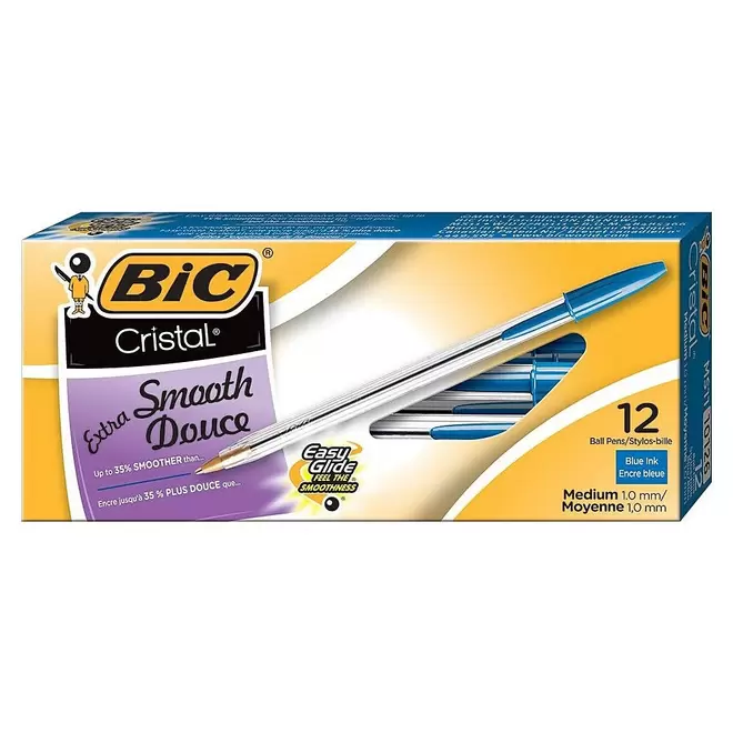 BIC Cristal Ballpoint Stick Pens, 1.0mm, Blue, 12 Pack offers at $2.79 in Staples