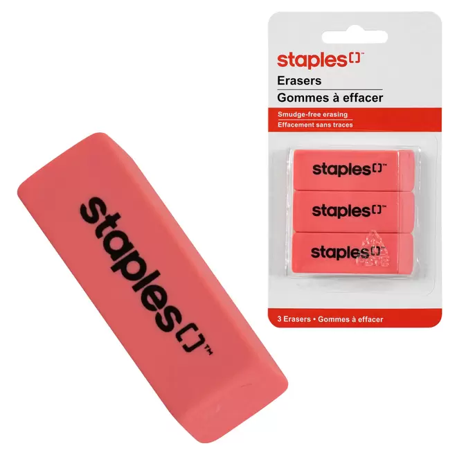 Staples Pink Erasers - 3 Pack offers at $1.69 in Staples