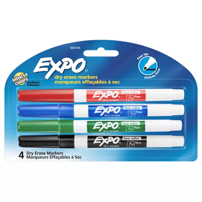 Expo Low Odour Dry Erase Markers - Fine Tip - Assorted Colours - 4 Pack offers at $4.79 in Staples