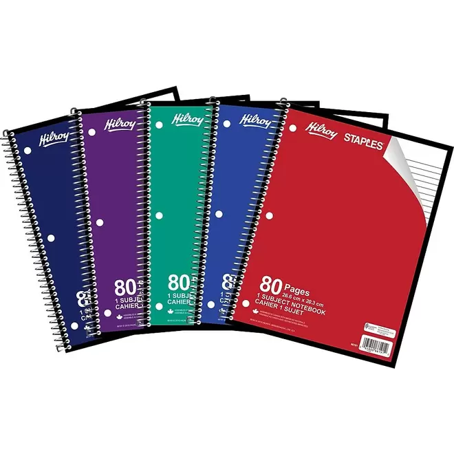 Hilroy 1-Subject Notebook - 10-1/2" x 8" - 80 Pages - Assorted Colours offers at $1.59 in Staples