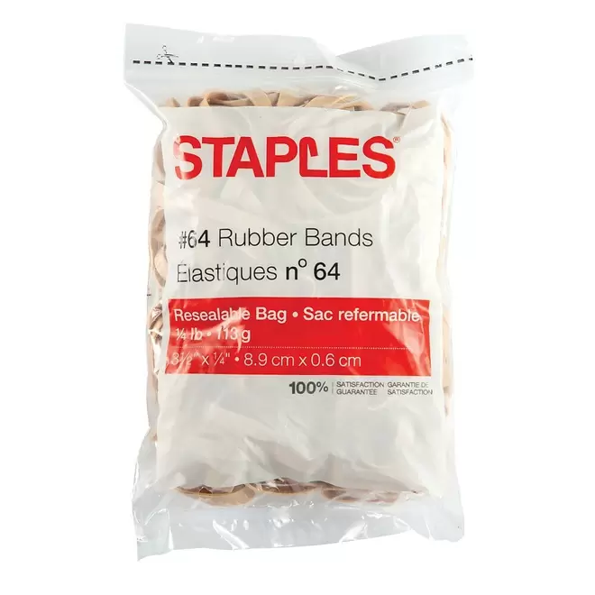 Staples Economy Rubber Bands - Size #64 - 1/4 lb. Bag offers at $4.49 in Staples