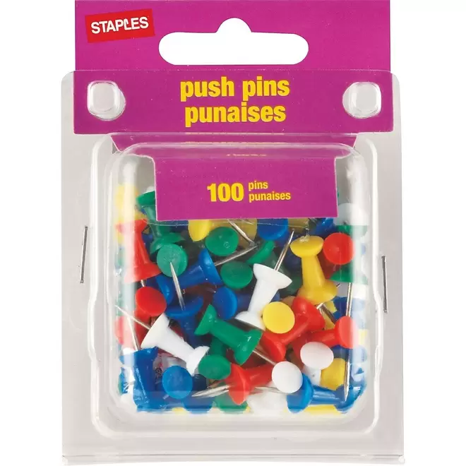 Staples Push Pins - Assorted - 100 Pack offers at $3.79 in Staples