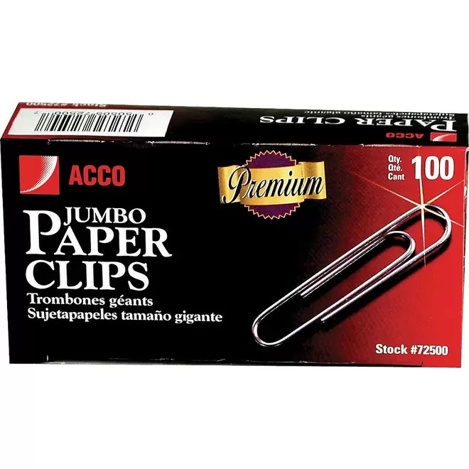 Acco Premium Quality Jumbo Paper Clips - Smooth - 100 Pack offers at $4.29 in Staples