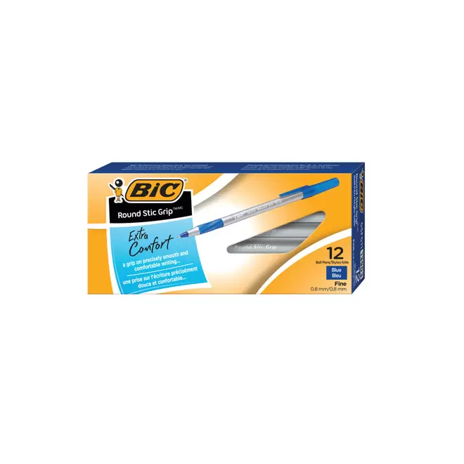 BIC Round Stic Grip Ballpoint Stick Pens - 0.8mm - Blue - 12 Pack offers at $3.29 in Staples