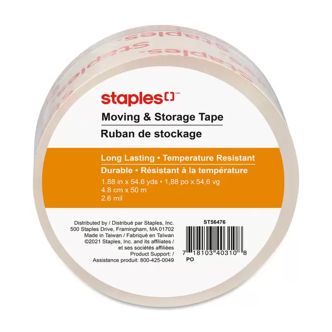 Staples Heavy-Duty Premium Packaging Tape, 48mm x 50m x 2.6mm, Clear offers at $3.99 in Staples