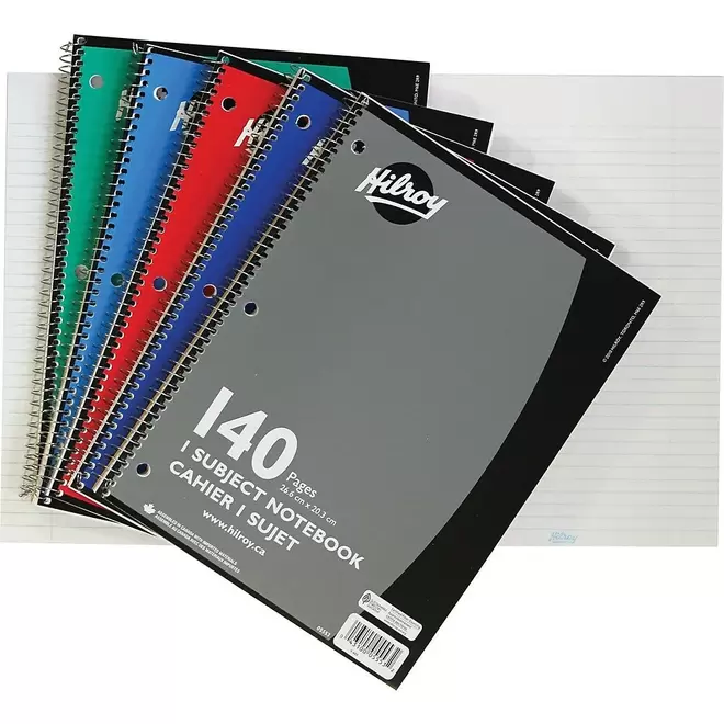 Hilroy 1-Subject Notebook, Coil, 7mm College Ruled Sheets, 10-1/2" x 8", Assorted Colours, 140 Pages offers at $3.29 in Staples