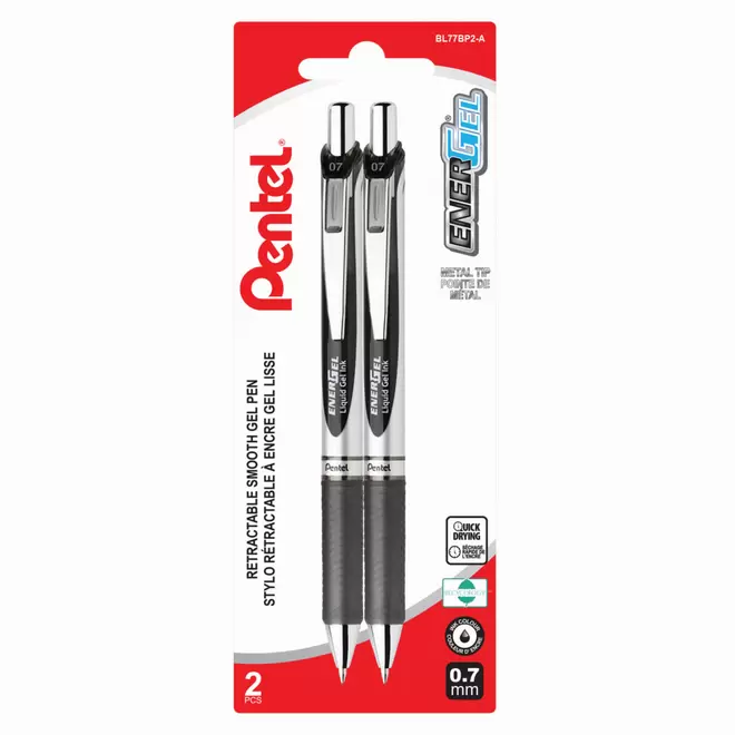 Pentel EnerGel Liquid Gel Pens, Retractable, 0.7mm, Black, 2 Pack offers at $4.49 in Staples