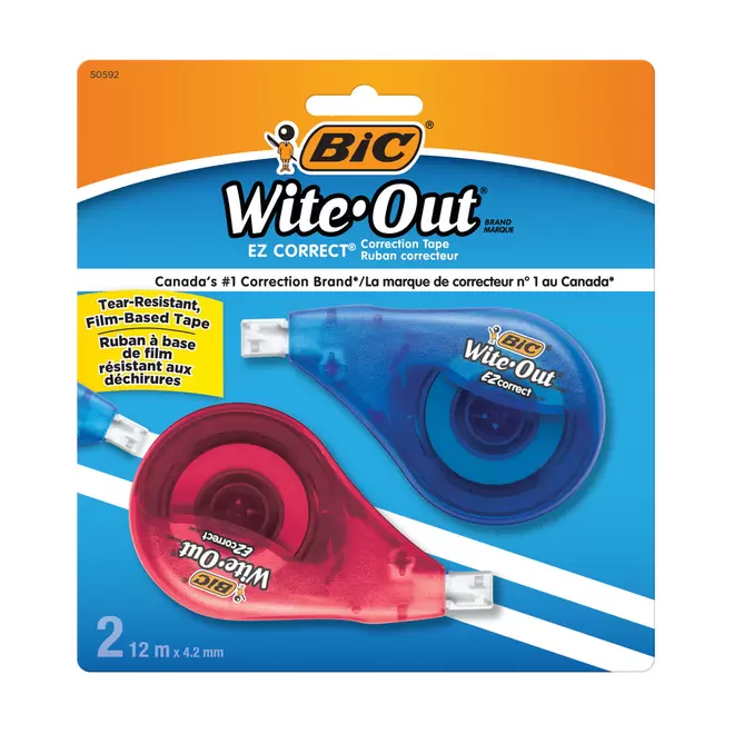 BIC Wite-out EZ Correct Correction Tape - White - Tear-Resistant Tape - 2 Pack offers at $4.94 in Staples