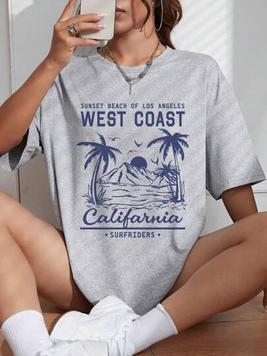 Tropical And Letter Graphic Drop Shoulder Tee offers at $11.25 in SheIn