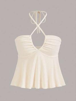 SHEIN ICON Summer Going Out A Pendulum Crisscross Tie Backless Halter Top offers at $7.75 in SheIn
