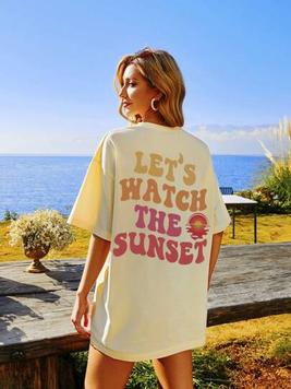 Sun & Slogan Graphic Drop Shoulder Tee offers at $11.19 in SheIn