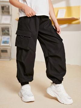 SHEIN Tween Boys' Loose Fit Woven Solid Color Jogger Pants With Elastic Cuffs offers at $15.72 in SheIn