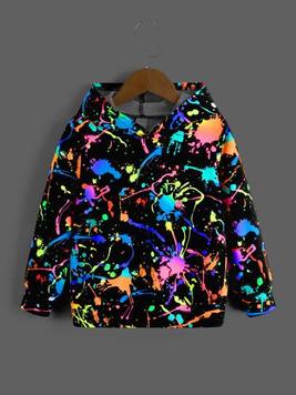 SHEIN Young Boy Reflective Splatter Print Long Sleeved Hoodie, Great For Casual & Daily Wear In Autumn Winter Season offers at $10.12 in SheIn