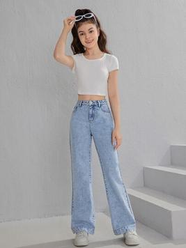 SHEIN Teen Girls Slant Pocket Flare Leg Jeans offers at $30.49 in SheIn