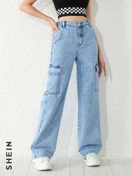 Teen Girls Flap Pocket Side Cargo Jeans offers at $26.39 in SheIn