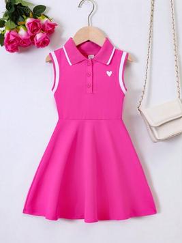 SHEIN Young Girl Preppy Style Heart-Shaped Print Striped Trim Ribbed Collar Sleeveless Dress For Summer offers at $12.74 in SheIn