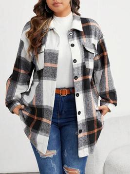 SHEIN LUNE Plus Plaid Print Drop Shoulder Flap Pocket Coat offers at $24 in SheIn