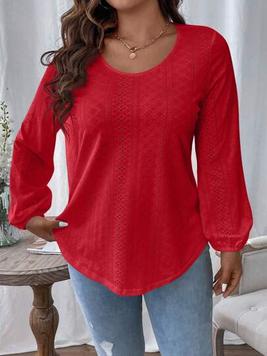SHEIN Essnce Plus Eyelet Embroidery Lantern Sleeve Tee offers at $7.5 in SheIn