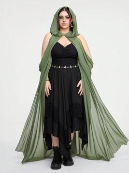 ROMWE Fairycore Plus Size Solid Color Pleated Spaghetti Strap Sleeveless Forest Elf Vintage Cape For Women offers at $29.99 in SheIn