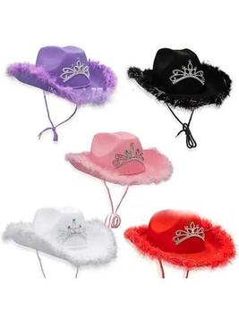 1PC Feathered Crown Cowboy Hat Sequin Pink Silver Crown Western Colorful Diamond Cowboy Hat Party offers at $9.7 in SheIn
