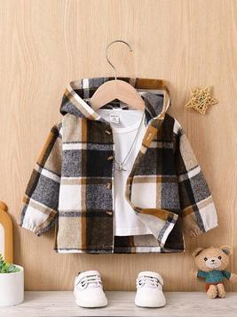 Baby Girl Plaid Print Hooded Coat Without Tee offers at $11 in SheIn