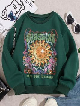 SHEIN Tween Girl Sun & Slogan Graphic Thermal Lined Sweatshirt offers at $11 in SheIn