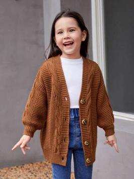 SHEIN Young Girl Drop Shoulder Cable Knit Cardigan offers at $13 in SheIn