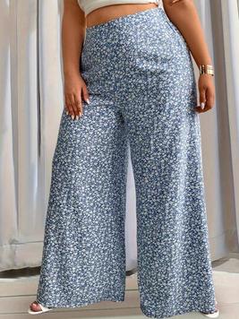 SHEIN VCAY Loose Wide-Leg Pants With All-Over Floral Print For Plus Size Women In Summer offers at $15.49 in SheIn