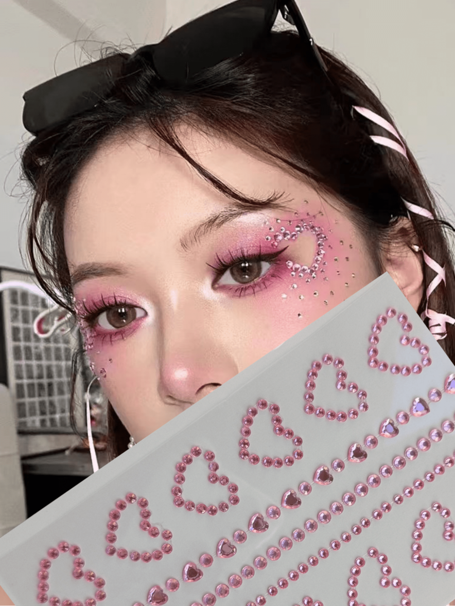 Pink Heart Shaped DIY Eye Stickers, Rhinestone Decorated, Suitable For Weddings, Parties, Concerts, Music Festivals, Y2K Style Artistic Makeup, Flashy Body Painting Accessories, Tattoos. offers at $2 in SheIn