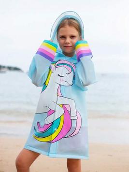 Girls Cute Multicolored Unicorn Multicolored Stripe Print All Season Raincoat offers at $14 in SheIn