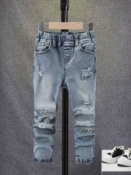 SHEIN Young Boy Ripped Frayed Bleach Wash Jeans offers at $16 in SheIn