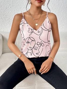 SHEIN Privé Women's Character Printed V-Neck Camisole Top For Summer offers at $4.79 in SheIn