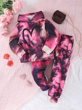 SHEIN Young Girl Tie Dye Heart Print Hoodie & Sweatpants offers at $14 in SheIn