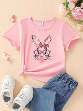 SHEIN Young Girl Cute Rabbit Printed Short Sleeve T-Shirt For Summer offers at $5 in SheIn